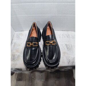 Women's‎ Chunky Black Loafers with Gold Chain Size 6 Slip on Grunge Emo